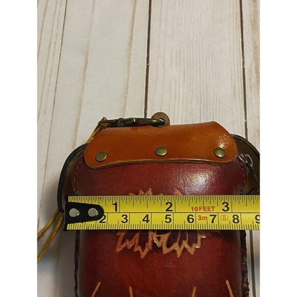 Hand Made Embossed Leather Brown Dog Coin Purse Bull Dog Lover Bone Wristlet - Picture 13 of 16